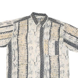 Mens Beige & Grey Abstract Pattern Shirt L Casual Summer Short Sleeve Button