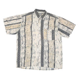 Mens Beige & Grey Abstract Pattern Shirt L Casual Summer Short Sleeve Button