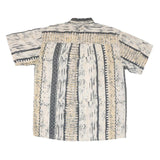 Mens Beige & Grey Abstract Pattern Shirt L Casual Summer Short Sleeve Button