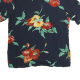 Womens Navy Blue & Red Floral Printed Shirt Short Sleeve Collared M Polyester