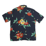 Womens Navy Blue & Red Floral Printed Shirt Short Sleeve Collared M Polyester