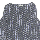 FRATELLI Womens Blue Printed Basic Long Sleeve Round Neck Top M Polyester