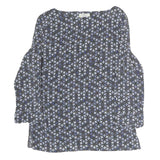 FRATELLI Womens Blue Printed Basic Long Sleeve Round Neck Top M Polyester