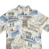 BATICK BAY Mens Cream Blue Hawaiian Rayon Shirt M Abstract Print Casual Shirt