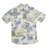 BATICK BAY Mens Cream Blue Hawaiian Rayon Shirt M Abstract Print Casual Shirt