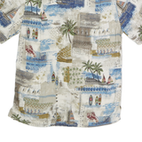 BATICK BAY Mens Cream Blue Hawaiian Rayon Shirt M Abstract Print Casual Shirt