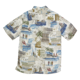 BATICK BAY Mens Cream Blue Hawaiian Rayon Shirt M Abstract Print Casual Shirt