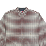 TOMMY HILFIGER Mens Red White & Green Check Shirt 2XL Button Down Collar Long
