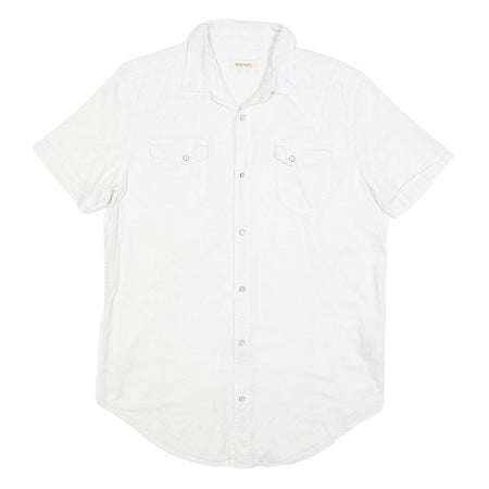 DIESEL Mens White Cotton Short Sleeve Shirt M Button Pocket Casual Summer