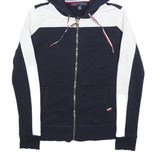 TOMMY HILFIGER Womens Navy & White Zip Up Hoodie S Designer Casual Sweatshirt