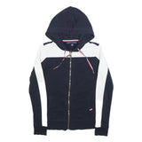 TOMMY HILFIGER Womens Navy & White Zip Up Hoodie S Designer Casual Sweatshirt