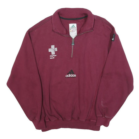 ADIDAS Mens Maroon 1/4 Zip Sweatshirt M Cotton Blend Casual Pullover