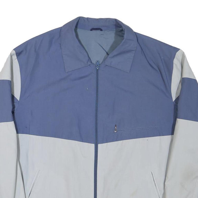 Mens Blue & White Casual Zip Jacket L Polyester Blend Colourblock Pocket