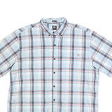 DICKIES Mens Blue & White Check Shirt L Cotton Blend Relaxed Fit Button Down