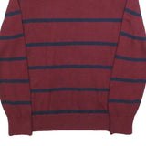 TOMMY HILFIGER Mens Maroon & Navy Striped Pattern V-Neck Basic Knit L Jumper