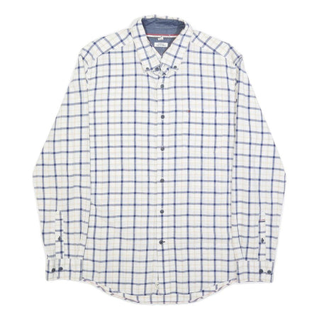TOMMY HILFIGER Mens White & Blue Check Shirt L Long Sleeve Button Down Casual