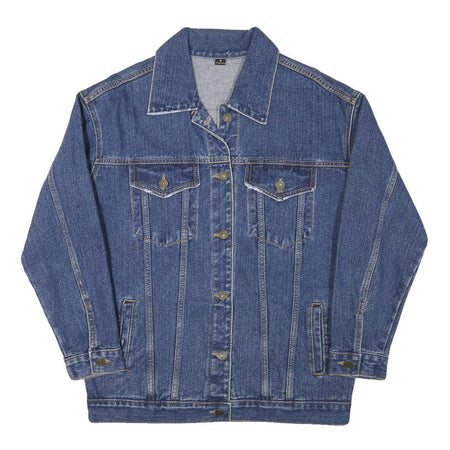 Womens Blue Denim Jacket M Cotton Blend Button Closure Classic Casual Outerwear