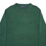 NAUTICA Mens Green Plain Crew Neck Basic Knit Jumper L Cotton Blend Casual