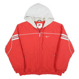 NIKE Womens Red Jacket L Polyester Zip Hooded Plain Sports Casual Fitness