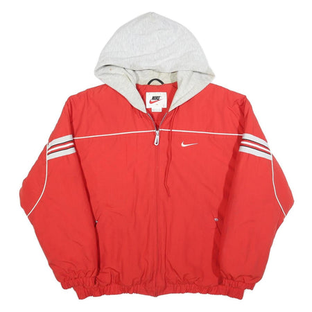 NIKE Womens Red Jacket L Polyester Zip Hooded Plain Sports Casual Fitness