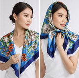 Anyyou Fashion Premium Satin Square Scarf – Peony Blue Silk-Feel Neckwrap for Women