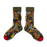Anyfootwear 5 Pairs Army Green Crystal Silk Socks Size 5-9 Harajuku Fashion Flower Vine Pattern Comfortable Soft Breathable Casual Socks for Women