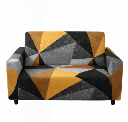 Anyseat 2-Seater Sofa Cover – Golden Yellow Geometric Style Slipcover for Living Room Chair Protection