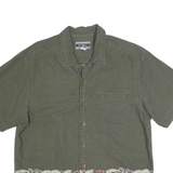 OP Mens Green Floral Border Cotton Shirt L Casual Short Sleeve Summer Style