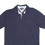 TOMMY HILFIGER Mens Navy Blue Cotton Blend Polo Shirt XL Classic Fit Short