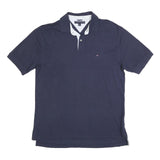TOMMY HILFIGER Mens Navy Blue Cotton Blend Polo Shirt XL Classic Fit Short