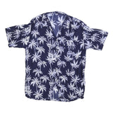 Mens Blue White Palm Tree Rayon Shirt L Short Sleeve Casual Summer Beachwear