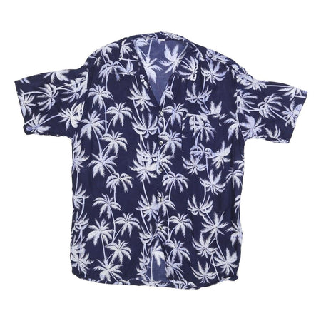 Mens Blue White Palm Tree Rayon Shirt L Short Sleeve Casual Summer Beachwear