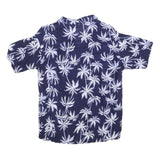 Mens Blue White Palm Tree Rayon Shirt L Short Sleeve Casual Summer Beachwear