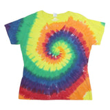 KOLOA Mens Yellow & Multicolour Tie Dye T-Shirt 2XL Short Sleeve V-Neck Cotton
