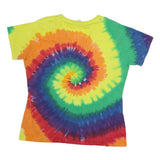KOLOA Mens Yellow & Multicolour Tie Dye T-Shirt 2XL Short Sleeve V-Neck Cotton