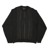 PRONTO UOMO Mens Black Patterned Acrylic Jumper Crew Neck Basic Knit L Casual