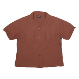 HTE Womens Brown Shirt L Button Down Casual Polyester Blend Short Sleeve