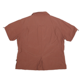 HTE Womens Brown Shirt L Button Down Casual Polyester Blend Short Sleeve