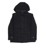 TOMMY HILFIGER Womens Black Hooded Jacket L Polyester Zip Plain Classic Coat