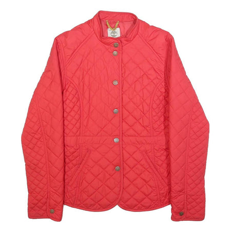 TIMBERLAND Womens Red Quilted Jacket S Polyester Button Closure Casual Outerwear