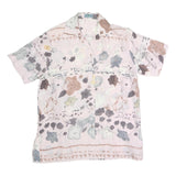 DE VILLE Womens Pink Printed Silk Shirt Short Sleeve Collar S Elegant Floral