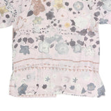 DE VILLE Womens Pink Printed Silk Shirt Short Sleeve Collar S Elegant Floral