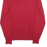 TOMMY HILFIGER Mens Red Plain V-Neck Basic Knit M Cotton Blend Jumper