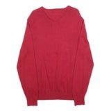 TOMMY HILFIGER Mens Red Plain V-Neck Basic Knit M Cotton Blend Jumper