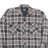 DICKIES Mens Black White & Red Cotton Blend Button Jacket L Plaid Workwear