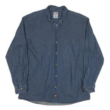 DICKIES Mens Blue Denim Shirt L Cotton Blend Casual Workwear Button Down Pocket