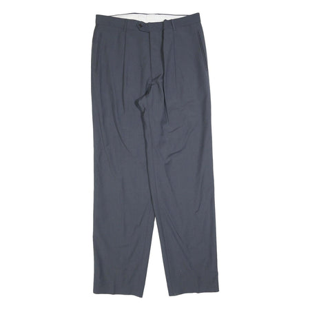 Mens Wool Blend Relaxed Grey Trousers W34 L34 Zip Closure Classic Plain