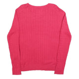 TOMMY HILFIGER Womens Red Cotton Patterned V Neck Jumper L Classic Cable Knit