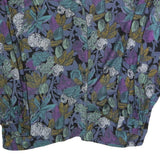 Womens Black & Purple Floral Printed Shirt Long Sleeve Button Neck L Cotton