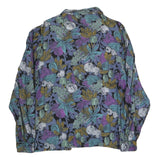 Womens Black & Purple Floral Printed Shirt Long Sleeve Button Neck L Cotton